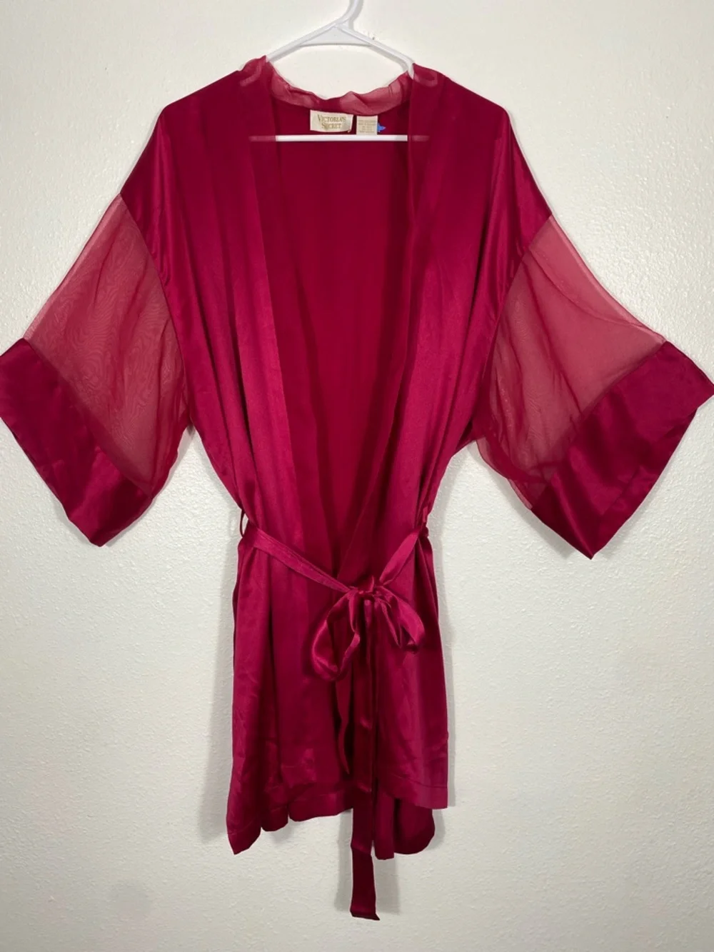 Victoria's Secret Fuchsia Satin Kimono Robe with Sheer Sleeves Size One Size